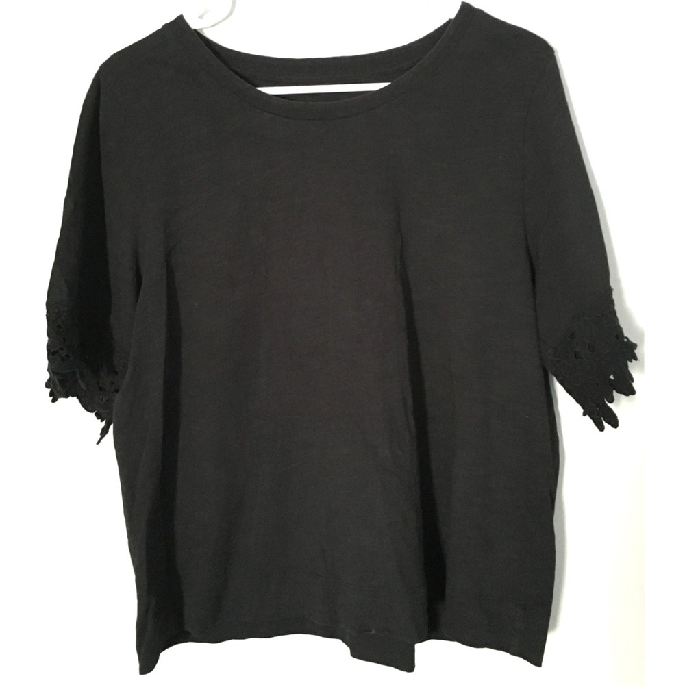 Soft Surroundings Shirt Womens Large Black Lace Sleeve Knit Casual Top